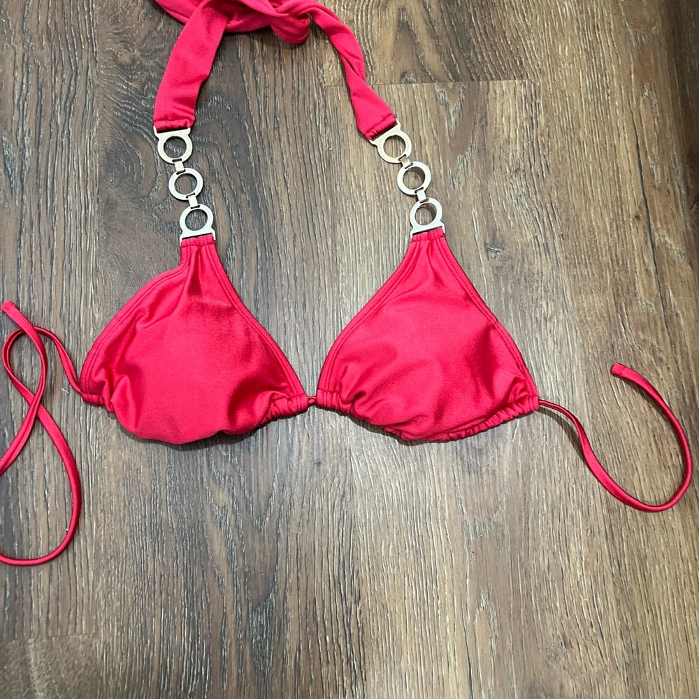 Catalina Red Bikini Top with Gold Accents